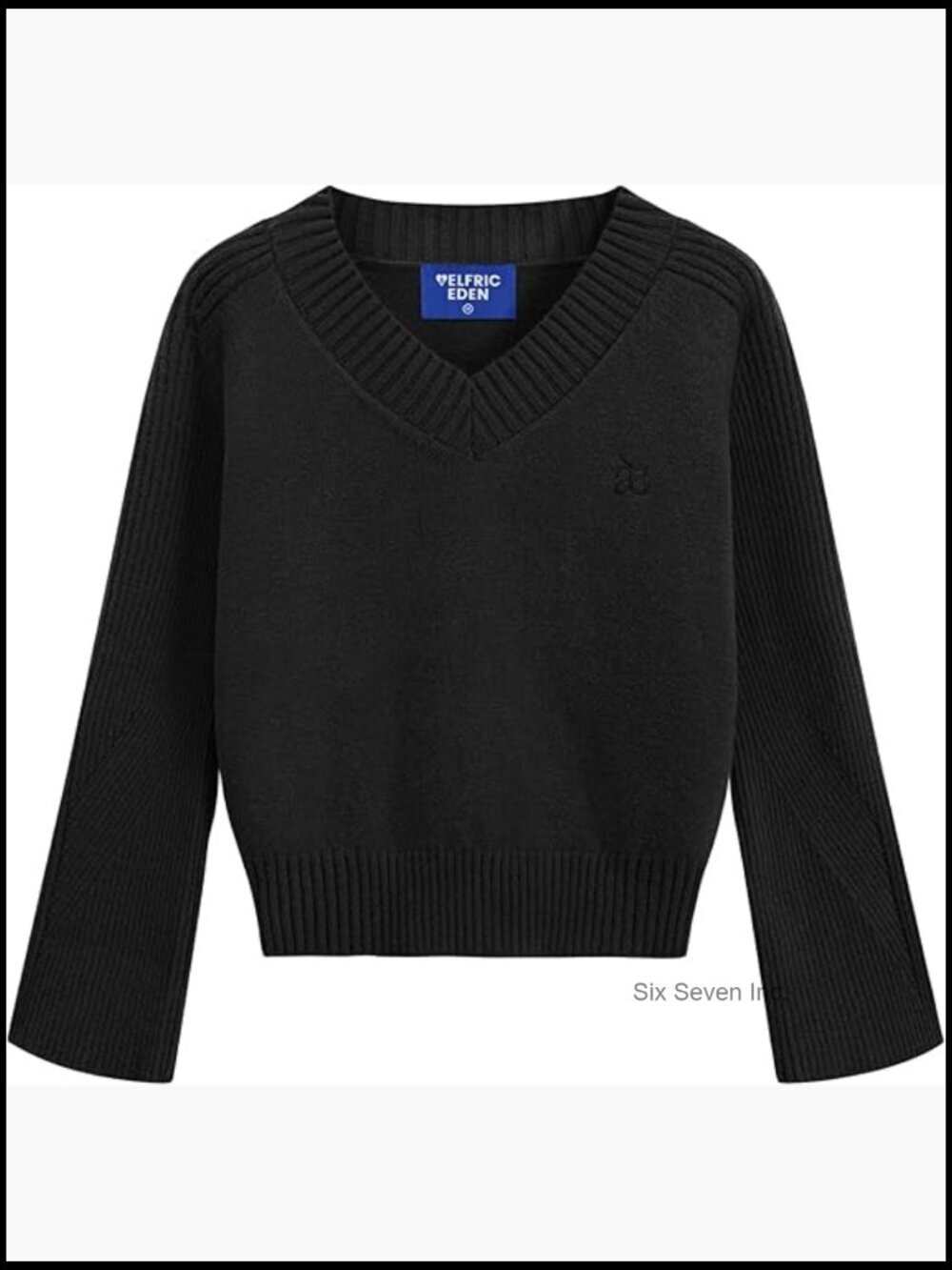 Cropped V-Neck Flare Sleeve Pullover Sweater Knit Top